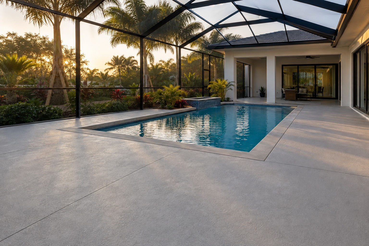Concrete pool deck and patio at a Florida home